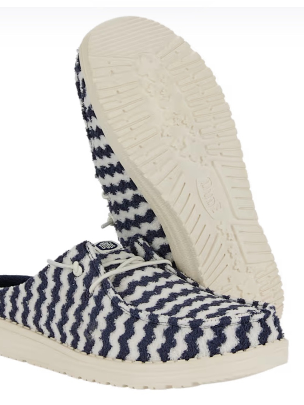 Hey Dude Navy and Cream Wave-Pattern Terry Slip-On Loafers Size 8 New